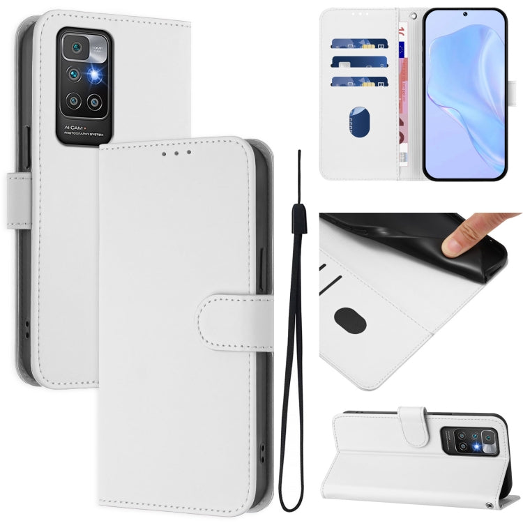 Skin Feel Solid Color Leather Phone Case with Lanyard, For Redmi 10A, For Redmi 10 4G 2021 Global
