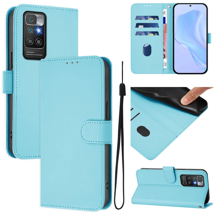 Skin Feel Solid Color Leather Phone Case with Lanyard, For Redmi 10A, For Redmi 10 4G 2021 Global