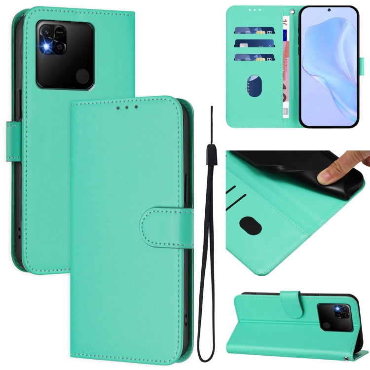 Skin Feel Solid Color Leather Phone Case with Lanyard, For Redmi 10A, For Redmi 10 4G 2021 Global