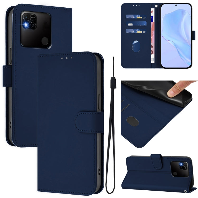 Skin Feel Solid Color Leather Phone Case with Lanyard, For Redmi 10A, For Redmi 10 4G 2021 Global