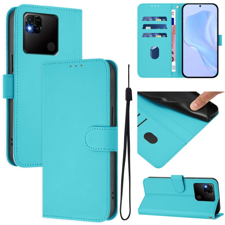 Skin Feel Solid Color Leather Phone Case with Lanyard, For Redmi 10A, For Redmi 10 4G 2021 Global