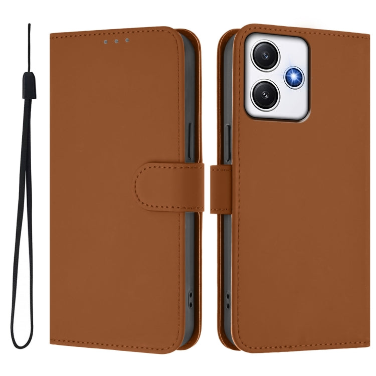 Skin Feel Solid Color Leather Phone Case with Lanyard, For Redmi 12 4G Global / Note 12R, For Redmi Note 11T Pro+ 5G