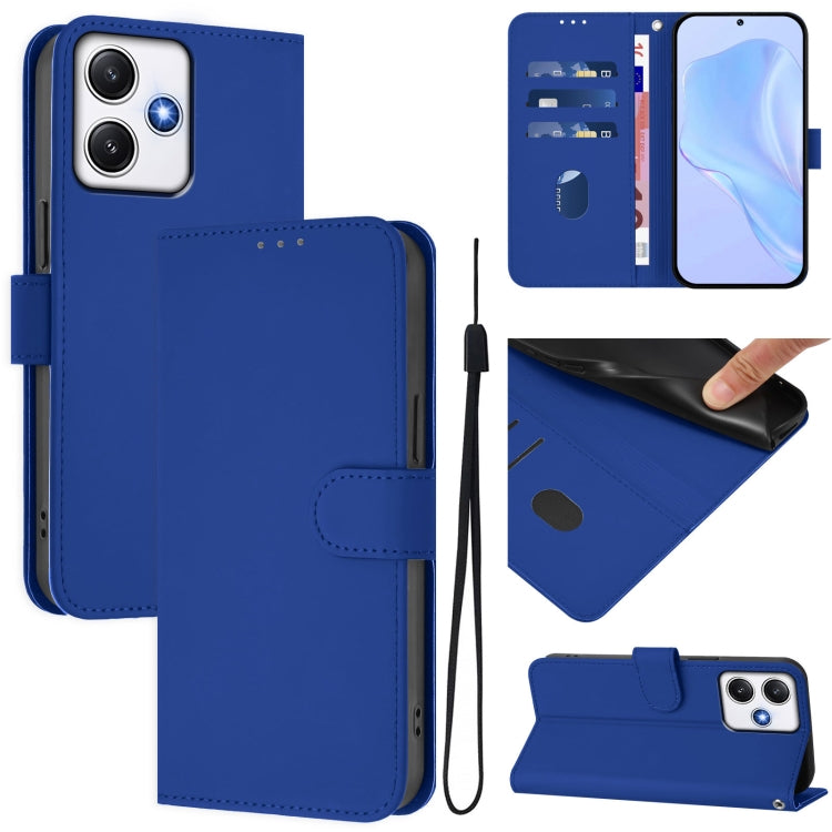 Skin Feel Solid Color Leather Phone Case with Lanyard, For Redmi 12 4G Global / Note 12R, For Redmi Note 11T Pro+ 5G