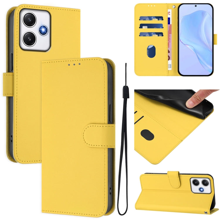 Skin Feel Solid Color Leather Phone Case with Lanyard, For Redmi 12 4G Global / Note 12R, For Redmi Note 11T Pro+ 5G