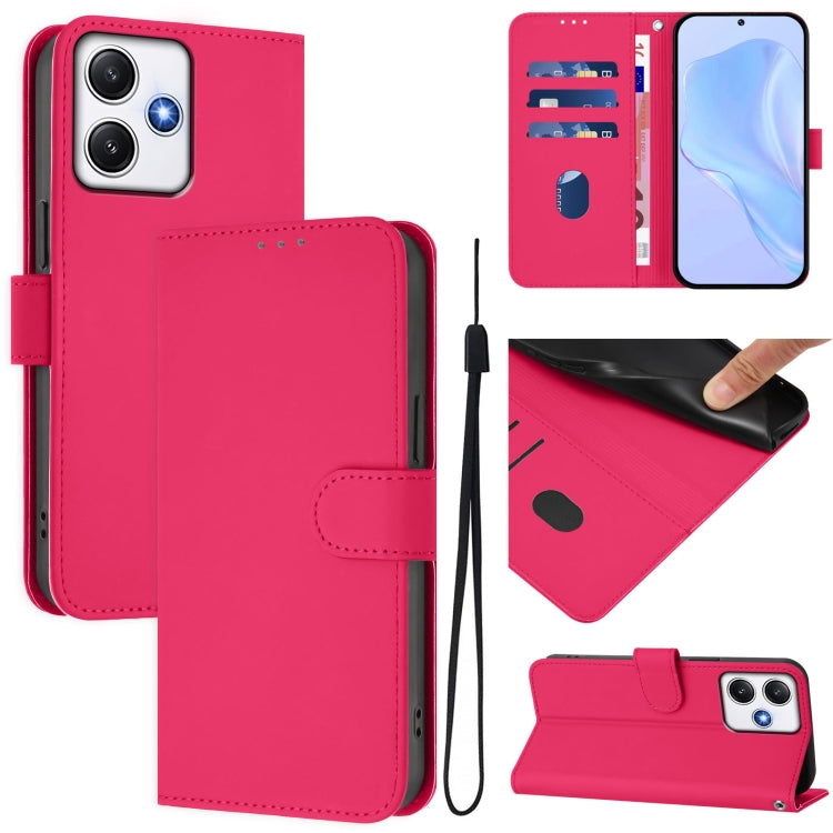Skin Feel Solid Color Leather Phone Case with Lanyard, For Redmi 12 4G Global / Note 12R, For Redmi Note 11T Pro+ 5G