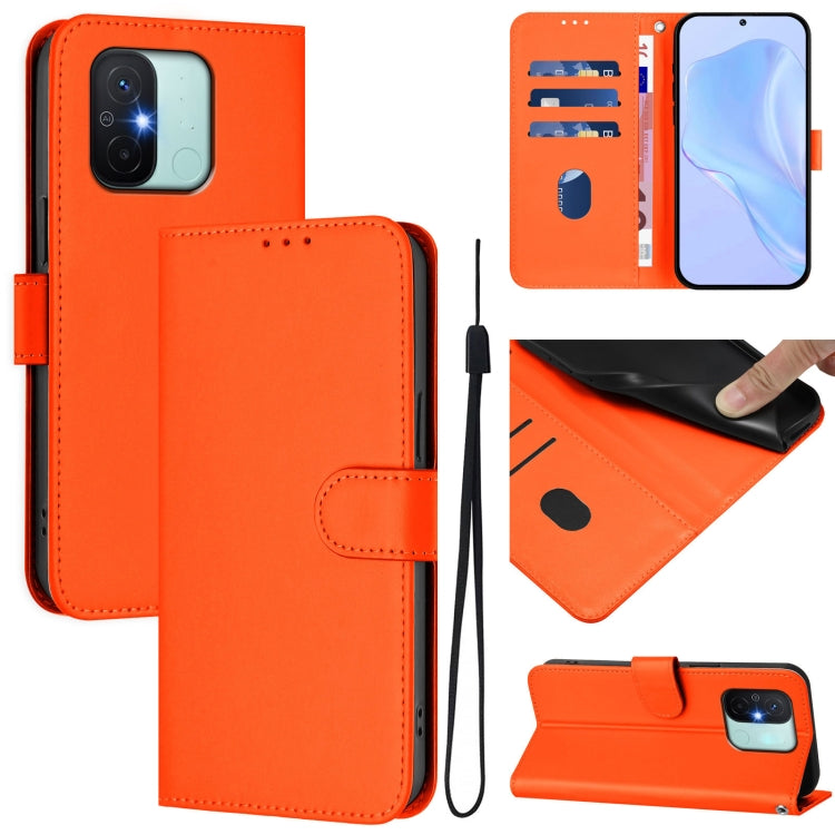 Skin Feel Solid Color Leather Phone Case with Lanyard, For Redmi 12C / 11A, For Redmi 10 5G / Note 11E 5G