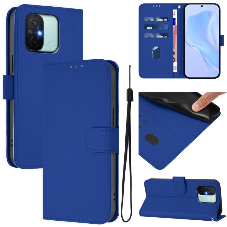 Skin Feel Solid Color Leather Phone Case with Lanyard, For Redmi 12C / 11A, For Redmi 10 5G / Note 11E 5G