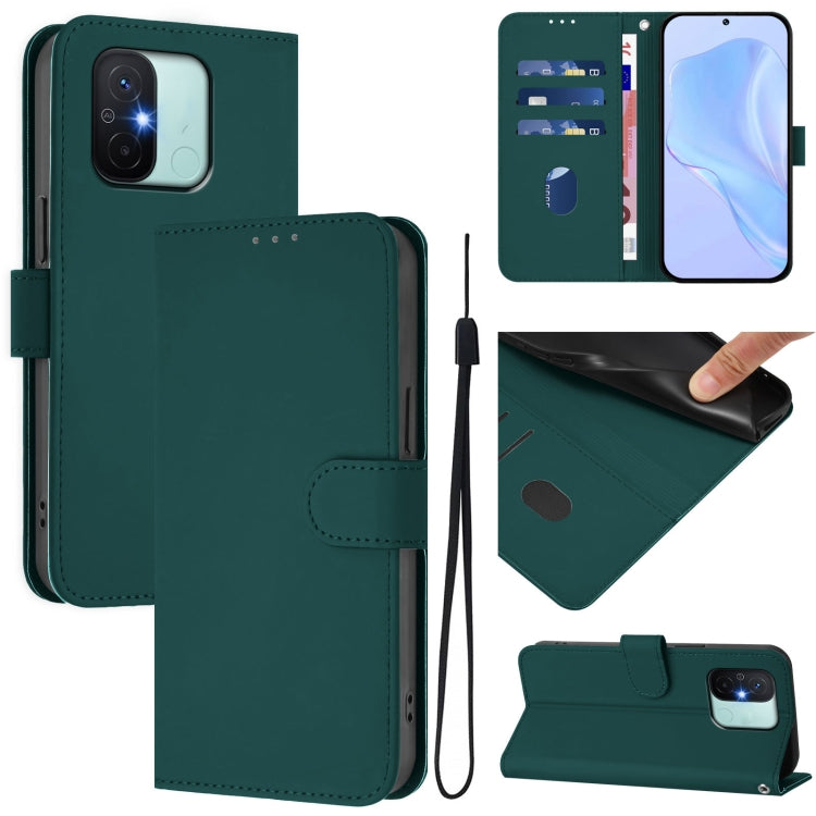 Skin Feel Solid Color Leather Phone Case with Lanyard, For Redmi 12C / 11A, For Redmi 10 5G / Note 11E 5G