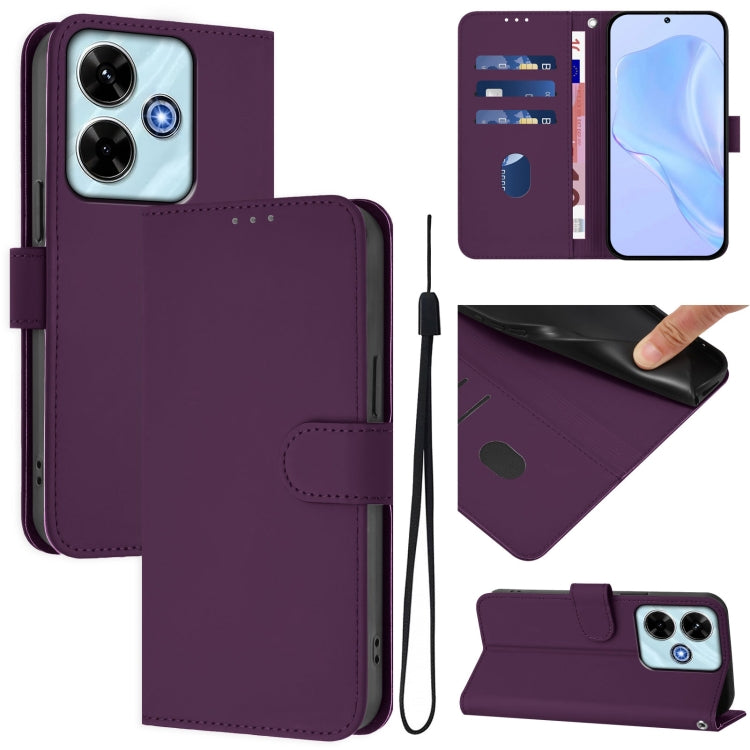 Skin Feel Solid Color Leather Phone Case with Lanyard, For Redmi 13 4G Global / 13 5G Global, For Redmi A3 4G Global / A3X 4G