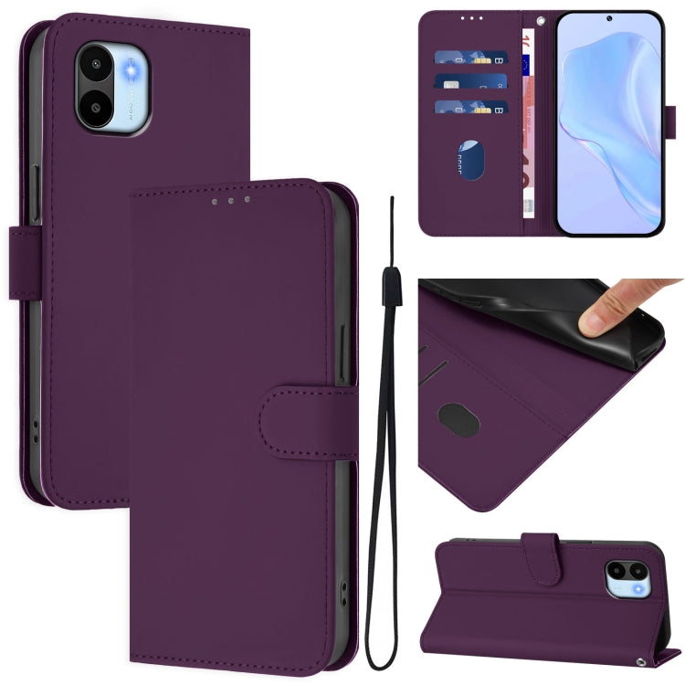 Skin Feel Solid Color Leather Phone Case with Lanyard, For Redmi A1 4G Global / A2 4G, For Redmi Note 12 Explorer