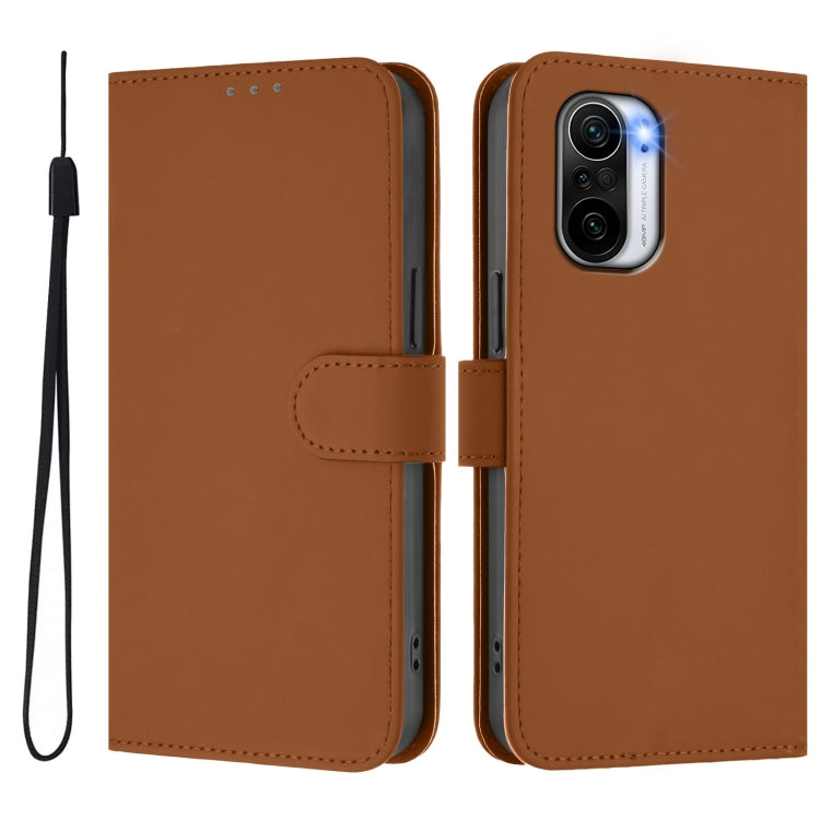 Skin Feel Solid Color Leather Phone Case with Lanyard, For Redmi K40 / K40 Pro, For Redmi Note 9 Pro 4G / 9S 4G