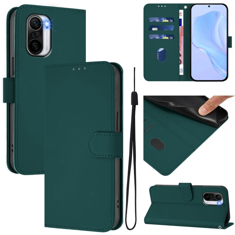Skin Feel Solid Color Leather Phone Case with Lanyard, For Redmi K40 / K40 Pro, For Redmi Note 9 Pro 4G / 9S 4G