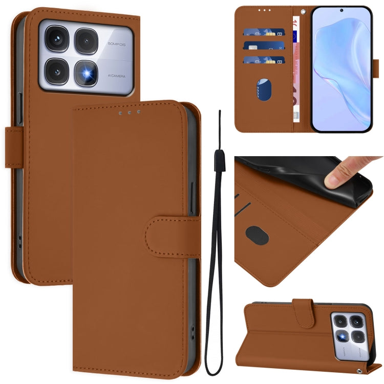 Skin Feel Solid Color Leather Phone Case with Lanyard, For Redmi 14C 4G, For Redmi K70 Ultra Global