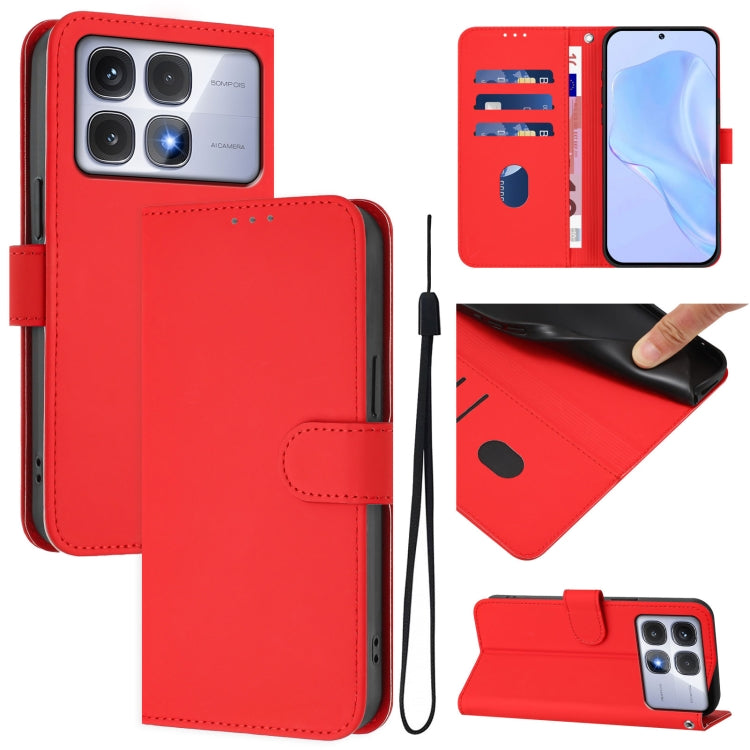 Skin Feel Solid Color Leather Phone Case with Lanyard, For Redmi 14C 4G, For Redmi K70 Ultra Global