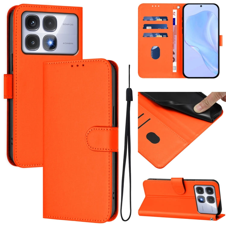 Skin Feel Solid Color Leather Phone Case with Lanyard, For Redmi 14C 4G, For Redmi K70 Ultra Global