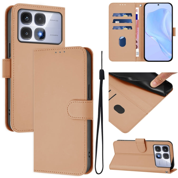 Skin Feel Solid Color Leather Phone Case with Lanyard, For Redmi 14C 4G, For Redmi K70 Ultra Global