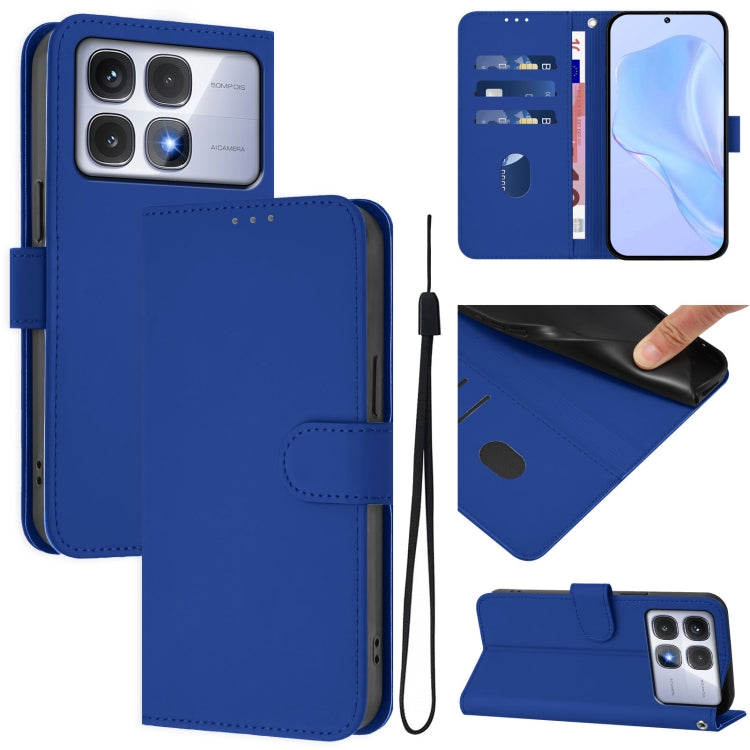 Skin Feel Solid Color Leather Phone Case with Lanyard, For Redmi 14C 4G, For Redmi K70 Ultra Global