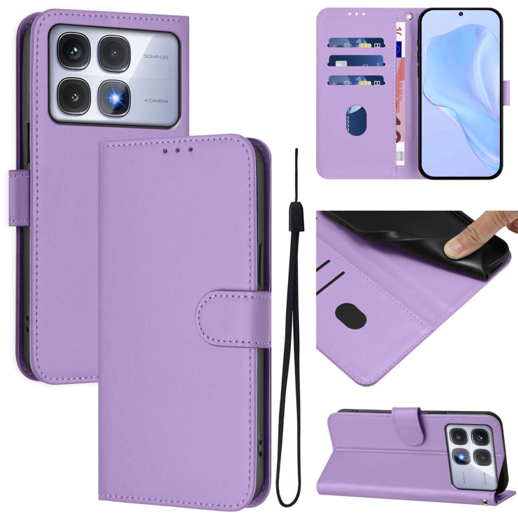 Skin Feel Solid Color Leather Phone Case with Lanyard, For Redmi 14C 4G, For Redmi K70 Ultra Global