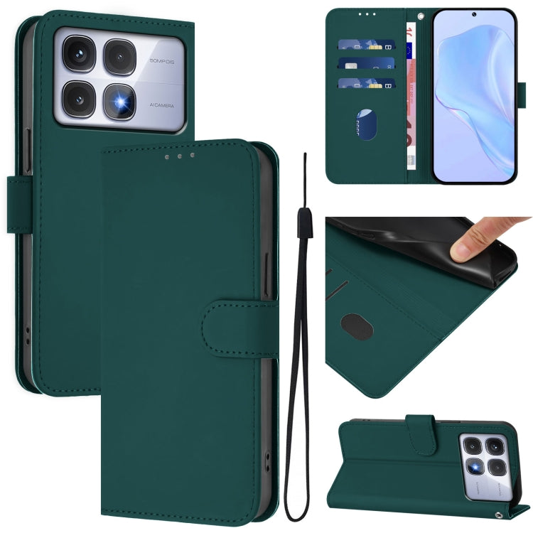 Skin Feel Solid Color Leather Phone Case with Lanyard, For Redmi 14C 4G, For Redmi K70 Ultra Global