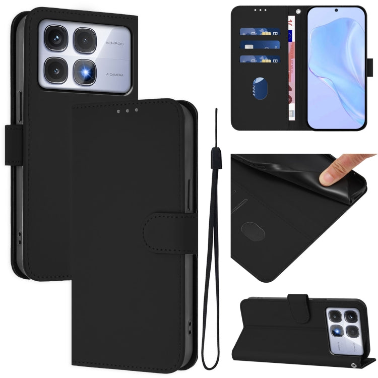 Skin Feel Solid Color Leather Phone Case with Lanyard, For Redmi 14C 4G, For Redmi K70 Ultra Global
