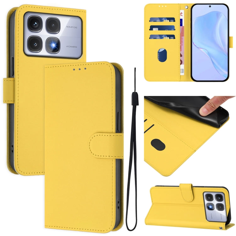 Skin Feel Solid Color Leather Phone Case with Lanyard, For Redmi 14C 4G, For Redmi K70 Ultra Global