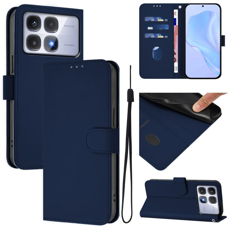 Skin Feel Solid Color Leather Phone Case with Lanyard, For Redmi 14C 4G, For Redmi K70 Ultra Global