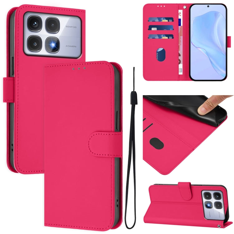 Skin Feel Solid Color Leather Phone Case with Lanyard, For Redmi 14C 4G, For Redmi K70 Ultra Global