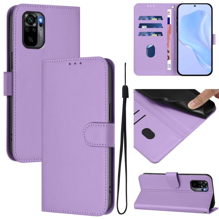 Skin Feel Solid Color Leather Phone Case with Lanyard, For Redmi K50 Ultra, For Redmi Note 10 4G / Note 10S 4G