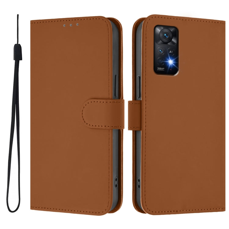 Skin Feel Solid Color Leather Phone Case with Lanyard, For Redmi Note 11 Pro 4G Global, For Redmi Note 12 4G Global