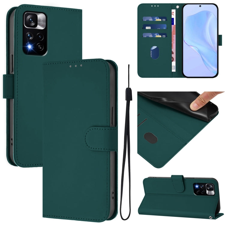 Skin Feel Solid Color Leather Phone Case with Lanyard, For Redmi Note 11 Pro+ 5G EU Version, For Redmi Note 11S 5G