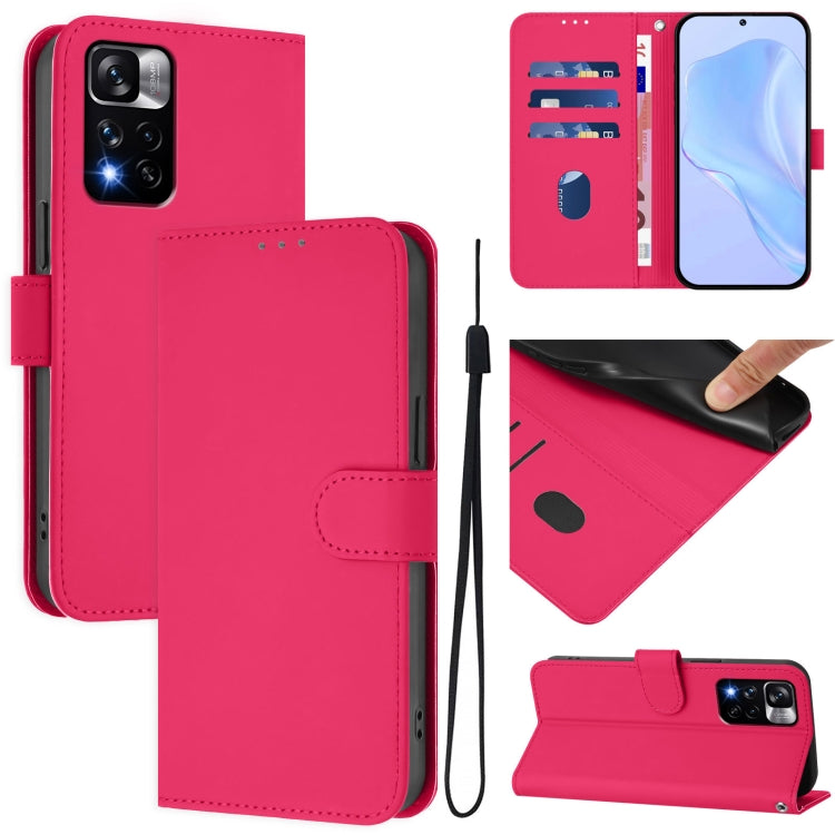 Skin Feel Solid Color Leather Phone Case with Lanyard, For Redmi Note 11 Pro+ 5G EU Version, For Redmi Note 11S 5G