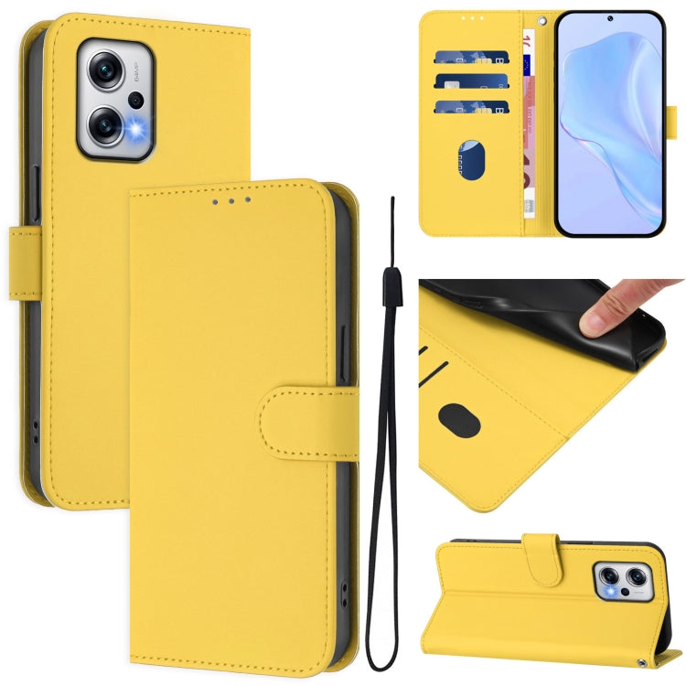 Skin Feel Solid Color Leather Phone Case with Lanyard, For Redmi 12 4G Global / Note 12R, For Redmi Note 11T Pro+ 5G