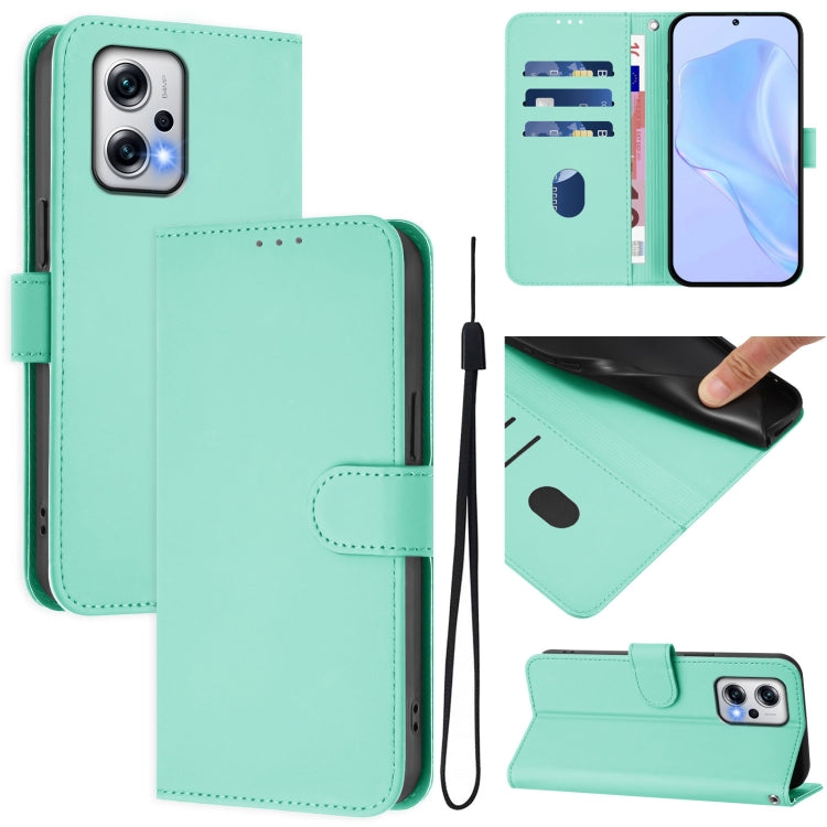 Skin Feel Solid Color Leather Phone Case with Lanyard, For Redmi 12 4G Global / Note 12R, For Redmi Note 11T Pro+ 5G