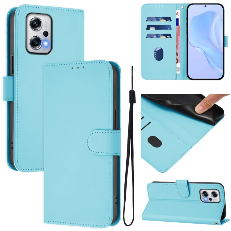 Skin Feel Solid Color Leather Phone Case with Lanyard, For Redmi 12 4G Global / Note 12R, For Redmi Note 11T Pro+ 5G