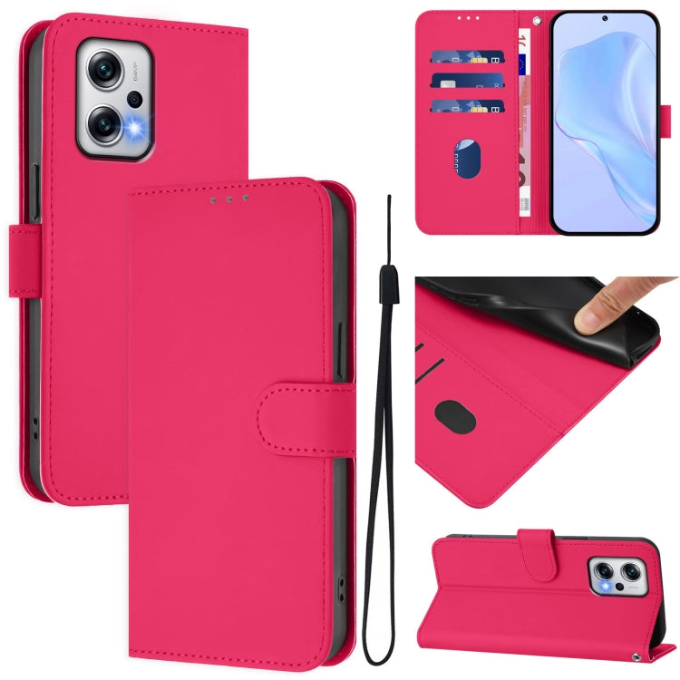 Skin Feel Solid Color Leather Phone Case with Lanyard, For Redmi 12 4G Global / Note 12R, For Redmi Note 11T Pro+ 5G