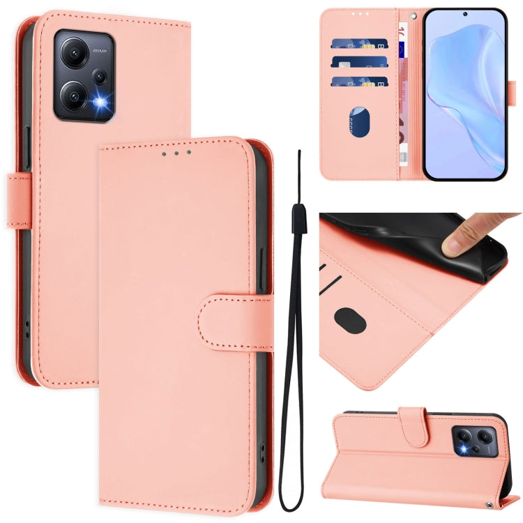 Skin Feel Solid Color Leather Phone Case with Lanyard, For Redmi Note 12 Pro Speed, For Redmi Note 12 5G Global