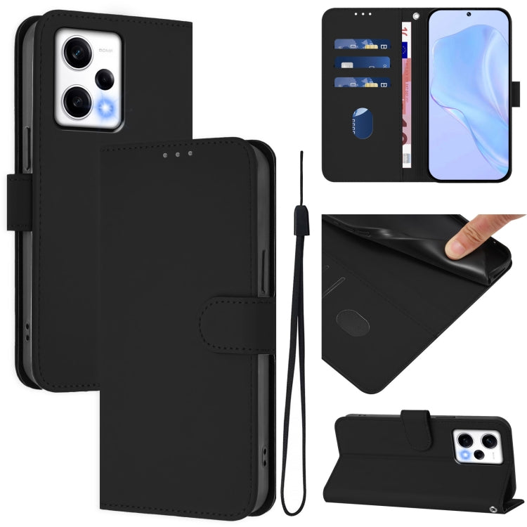 Skin Feel Solid Color Leather Phone Case with Lanyard, For Redmi Note 12 Pro Speed, For Redmi Note 12 5G Global