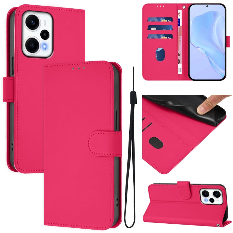 Skin Feel Solid Color Leather Phone Case with Lanyard, For Redmi Note 12 Turbo 5G, For Redmi K60 / K60 Pro