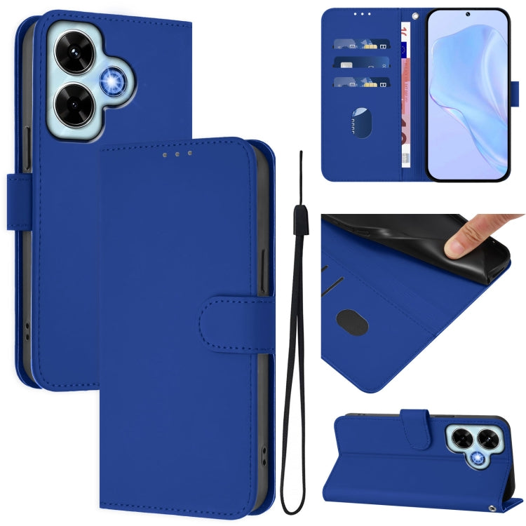 Skin Feel Solid Color Leather Phone Case with Lanyard, For Redmi Note 13 4G Global, For Redmi Note 13 Pro 5G Global