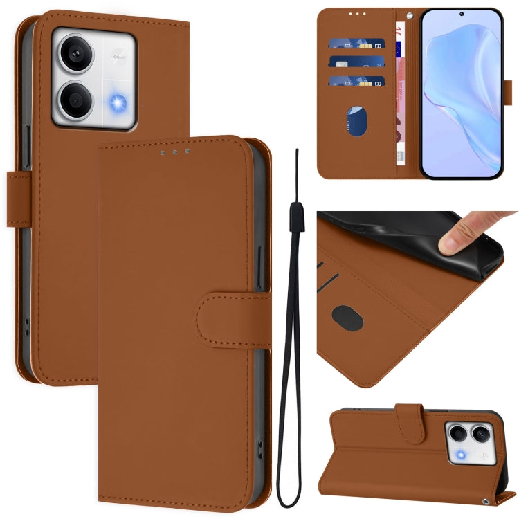 Skin Feel Solid Color Leather Phone Case with Lanyard, For Redmi Note 13 5G Global, For Redmi K60 Ultra