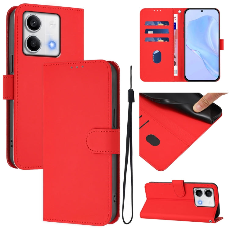 Skin Feel Solid Color Leather Phone Case with Lanyard, For Redmi Note 13 5G Global, For Redmi K60 Ultra