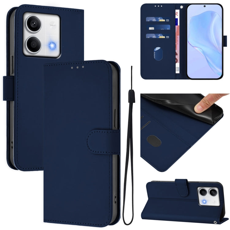 Skin Feel Solid Color Leather Phone Case with Lanyard, For Redmi Note 13 5G Global, For Redmi K60 Ultra