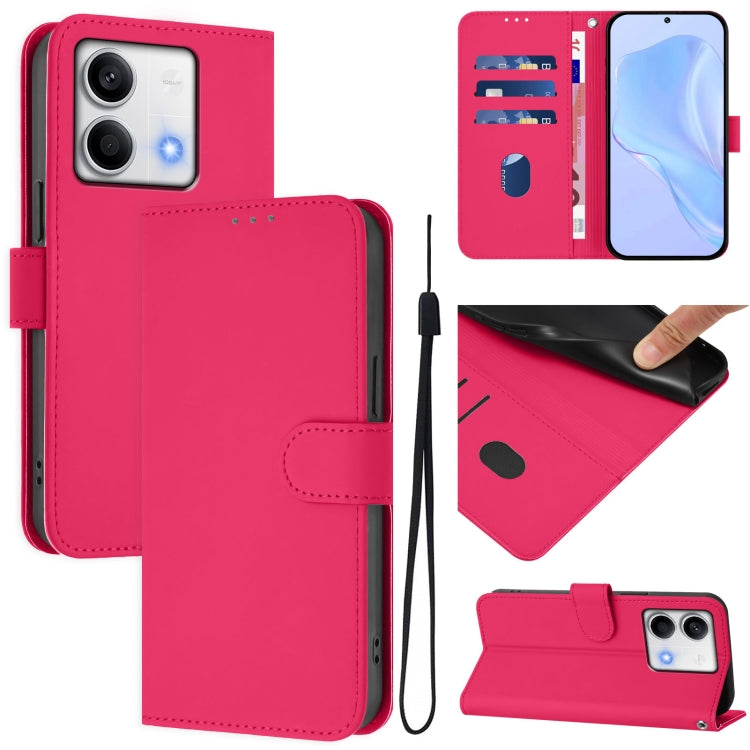 Skin Feel Solid Color Leather Phone Case with Lanyard, For Redmi Note 13 5G Global, For Redmi K60 Ultra