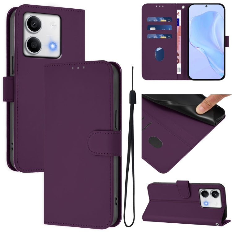 Skin Feel Solid Color Leather Phone Case with Lanyard, For Redmi Note 13 5G Global, For Redmi K60 Ultra