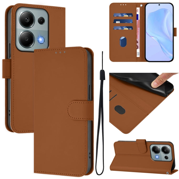 Skin Feel Solid Color Leather Phone Case with Lanyard, For Redmi Note 13 Pro 4G Global, For Redmi 13C 4G Global