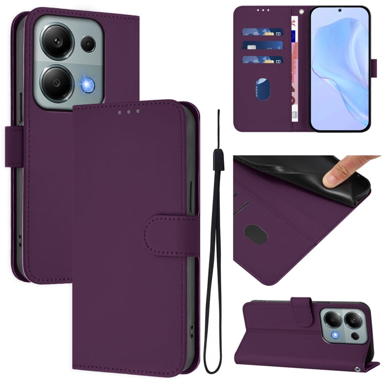 Skin Feel Solid Color Leather Phone Case with Lanyard, For Redmi Note 13 Pro 4G Global, For Redmi 13C 4G Global