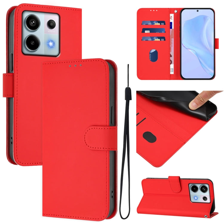 Skin Feel Solid Color Leather Phone Case with Lanyard, For Redmi Note 13 4G Global, For Redmi Note 13 Pro 5G Global