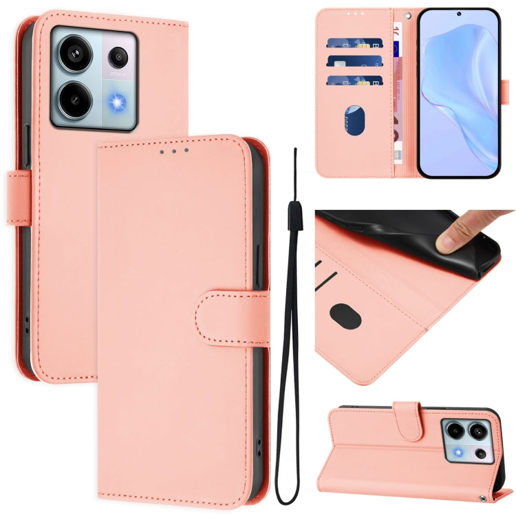 Skin Feel Solid Color Leather Phone Case with Lanyard, For Redmi Note 13 4G Global, For Redmi Note 13 Pro 5G Global