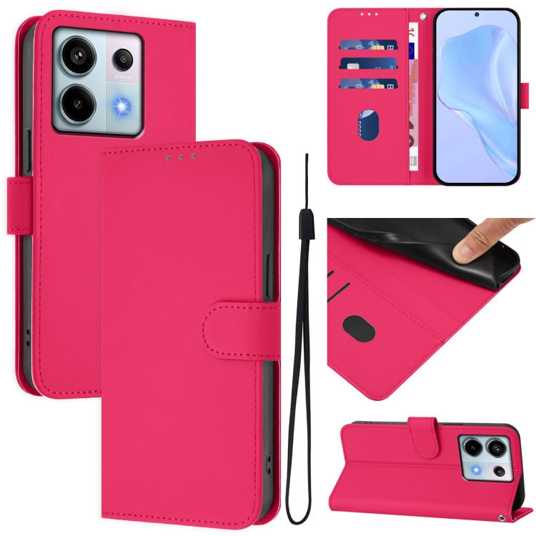 Skin Feel Solid Color Leather Phone Case with Lanyard, For Redmi Note 13 4G Global, For Redmi Note 13 Pro 5G Global