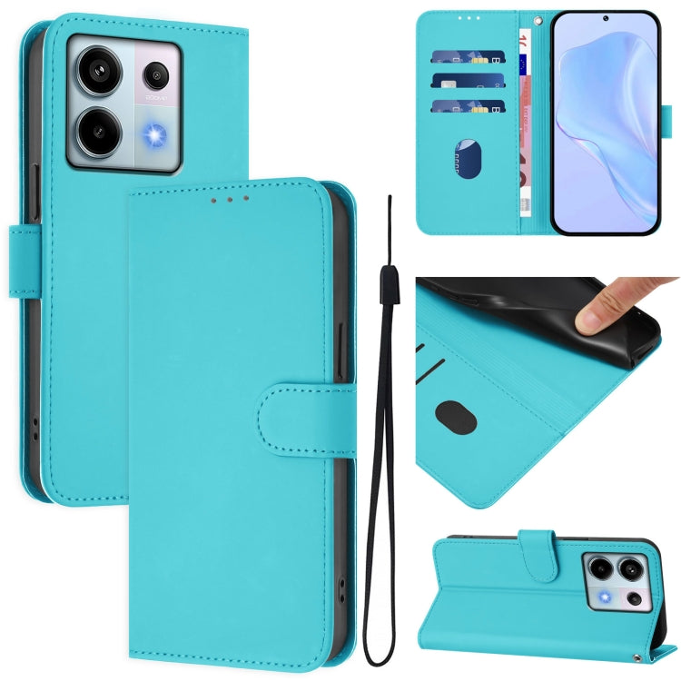 Skin Feel Solid Color Leather Phone Case with Lanyard, For Redmi Note 13 4G Global, For Redmi Note 13 Pro 5G Global